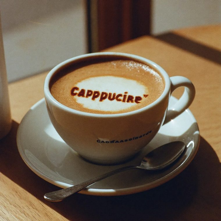 A cappuccino in a white cup