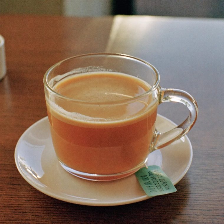 A mug of tea on a wooden table